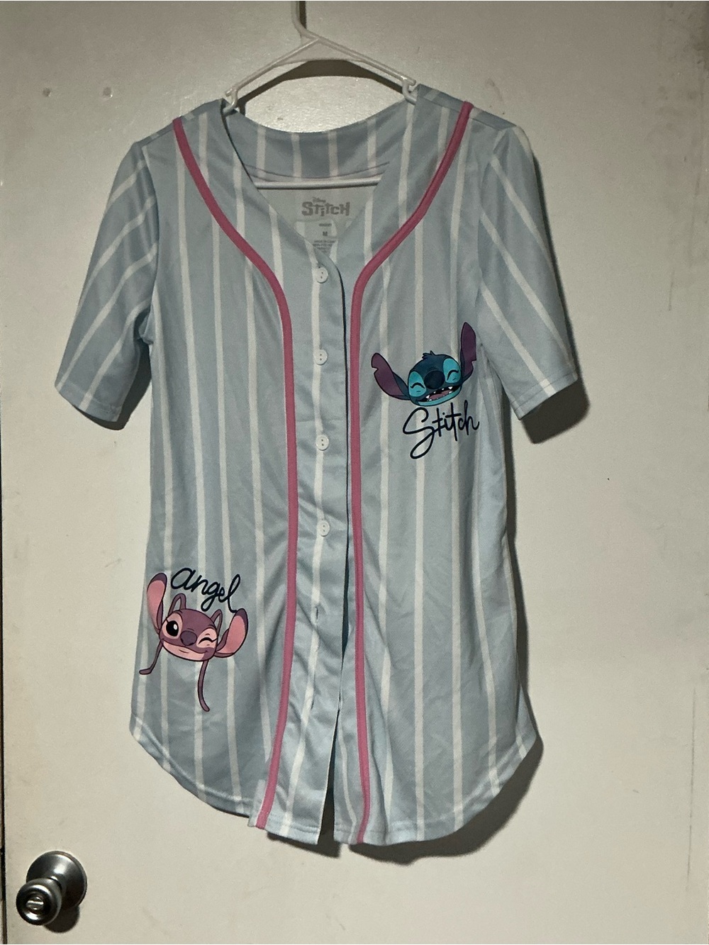 Disney Lilo & Stitch "Stitch & Angel" Graphic Baseball Jersey Button-Up Shirt